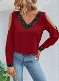Women's Long Sleeve V-Neck Off-Shoulder Sandy Blouse