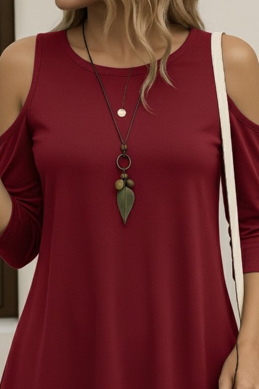Women's Off-the-Shoulder Round Neck Asymmetric Cut Detail Viscose Blouse