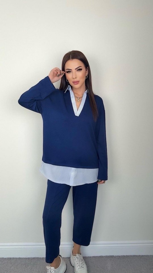 Polo Collar Shirt Detailed Loose Balloon Trousers Two-Piece Set
