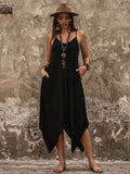Women's Viscose V-Neck Cami Dress with Pocket and Asymmetrical Cut Details