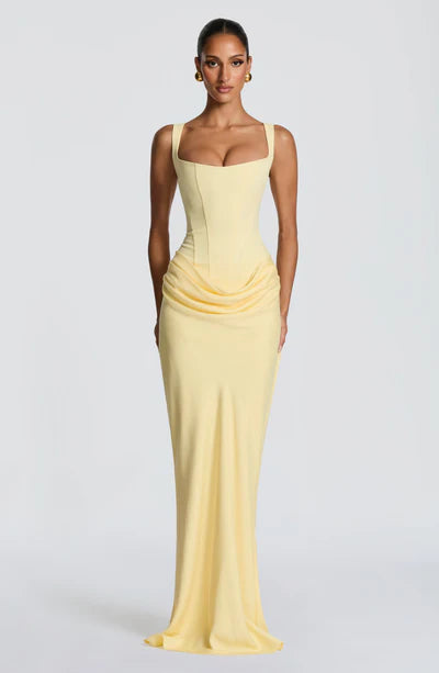 Women's Trendy Aura Satin Pleated Skirt Detail Woven Crepe Maxi Dress