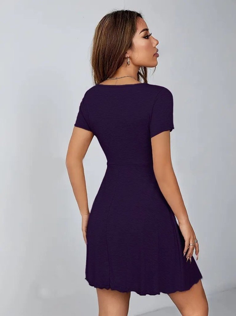 Women's Short Sleeve Deep Ruched V-Neck Viscose Dress