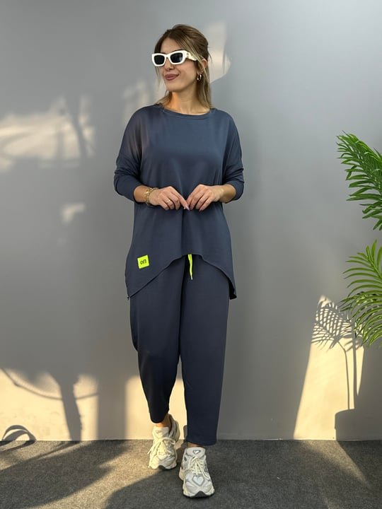 Women's Two-Thread Viscose Cotton Fabric Double Set with Emblem Detail