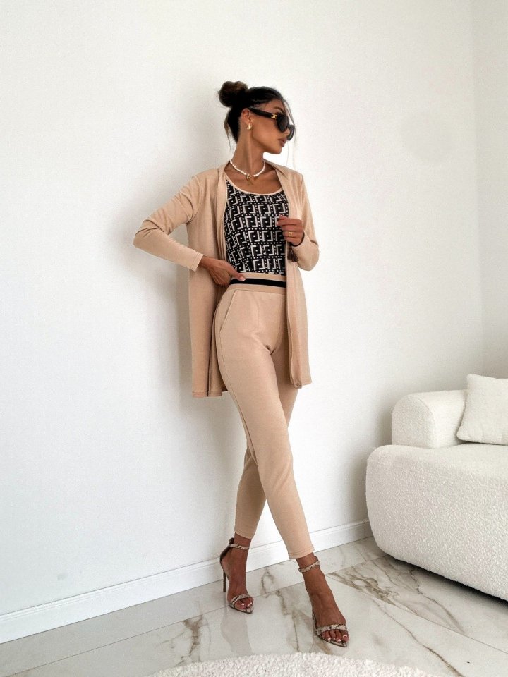 Women's Long-Sleeved Crepe Three-Piece Set