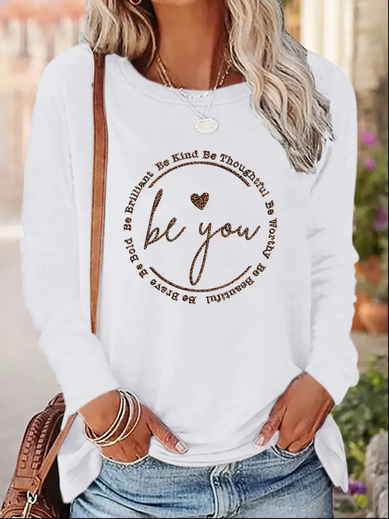 Women's Long-Sleeve Crewneck Viscose Blouse with Youdesen Detail