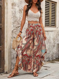 Women's High Waisted Elasticated Patterned Wide Leg Suprema Trousers