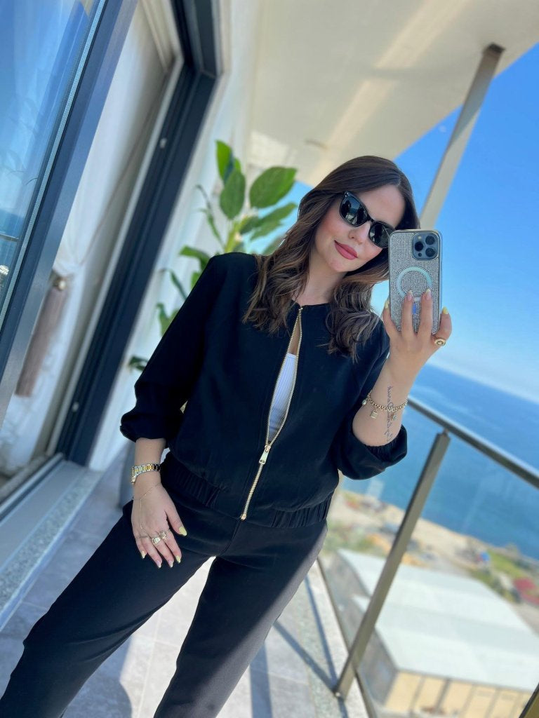 Women's Long-Sleeved Front Zip Modal Jacket And Pants Set