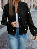 Women's Long Sleeve Front Zip Pearly Short Modal Jacket