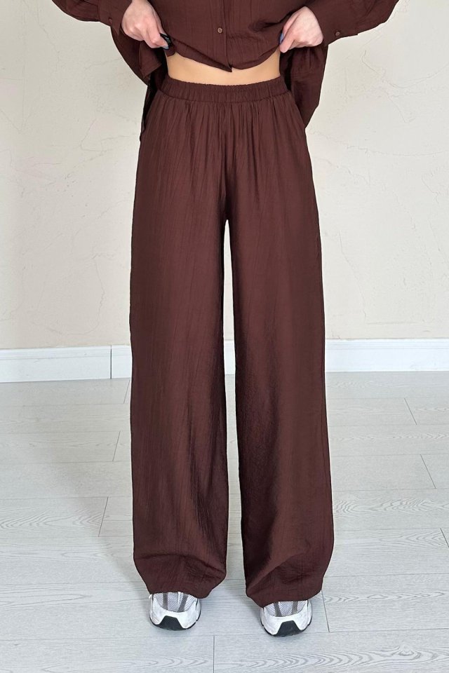 Brown Alice Shirt and Wide-Leg Pants Set