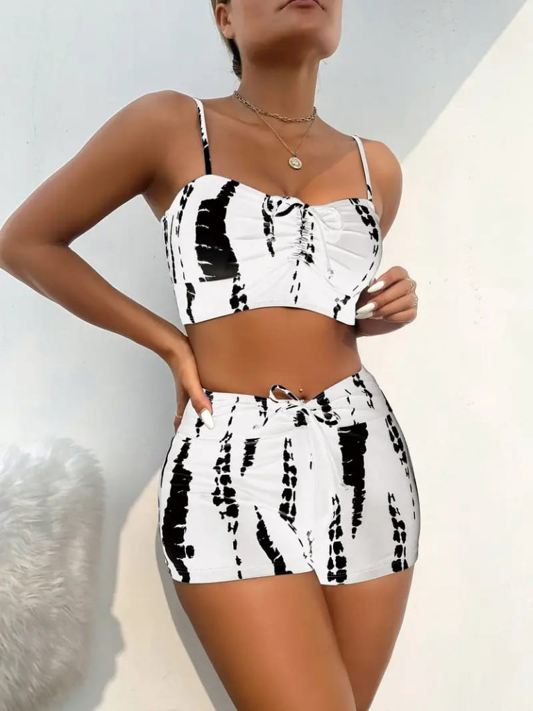 Women's Ruched Detail Strappy Crop Mini Leggings Two-Piece Set