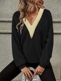 Women's Long Sleeve V-Neck Lace Unbrushed Three-Thread Blouse