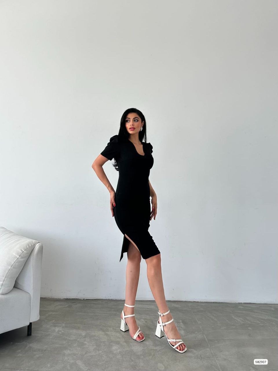 Women's Crossover Neck Side Slit Detail Scuba Crepe Fabric Midi Dress