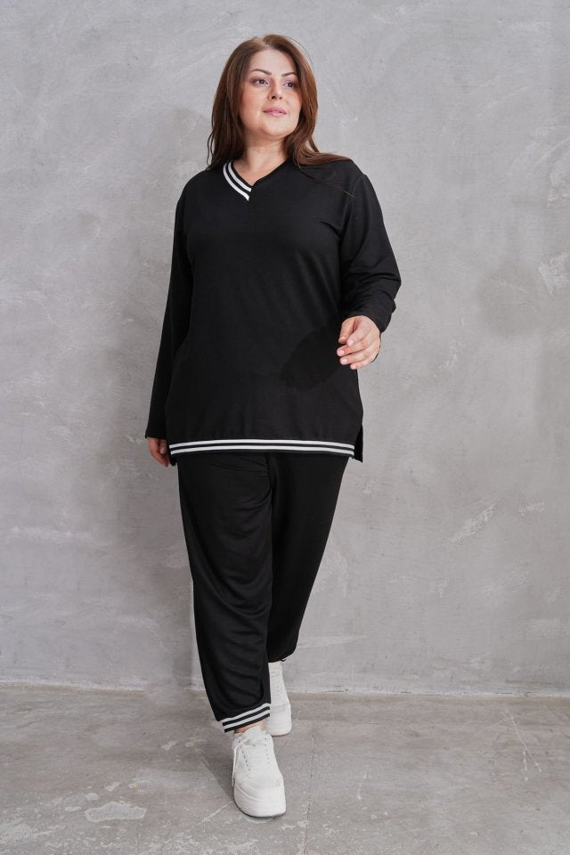 Women's New Season Long-Sleeve Ribbed Detail Two-Piece Set