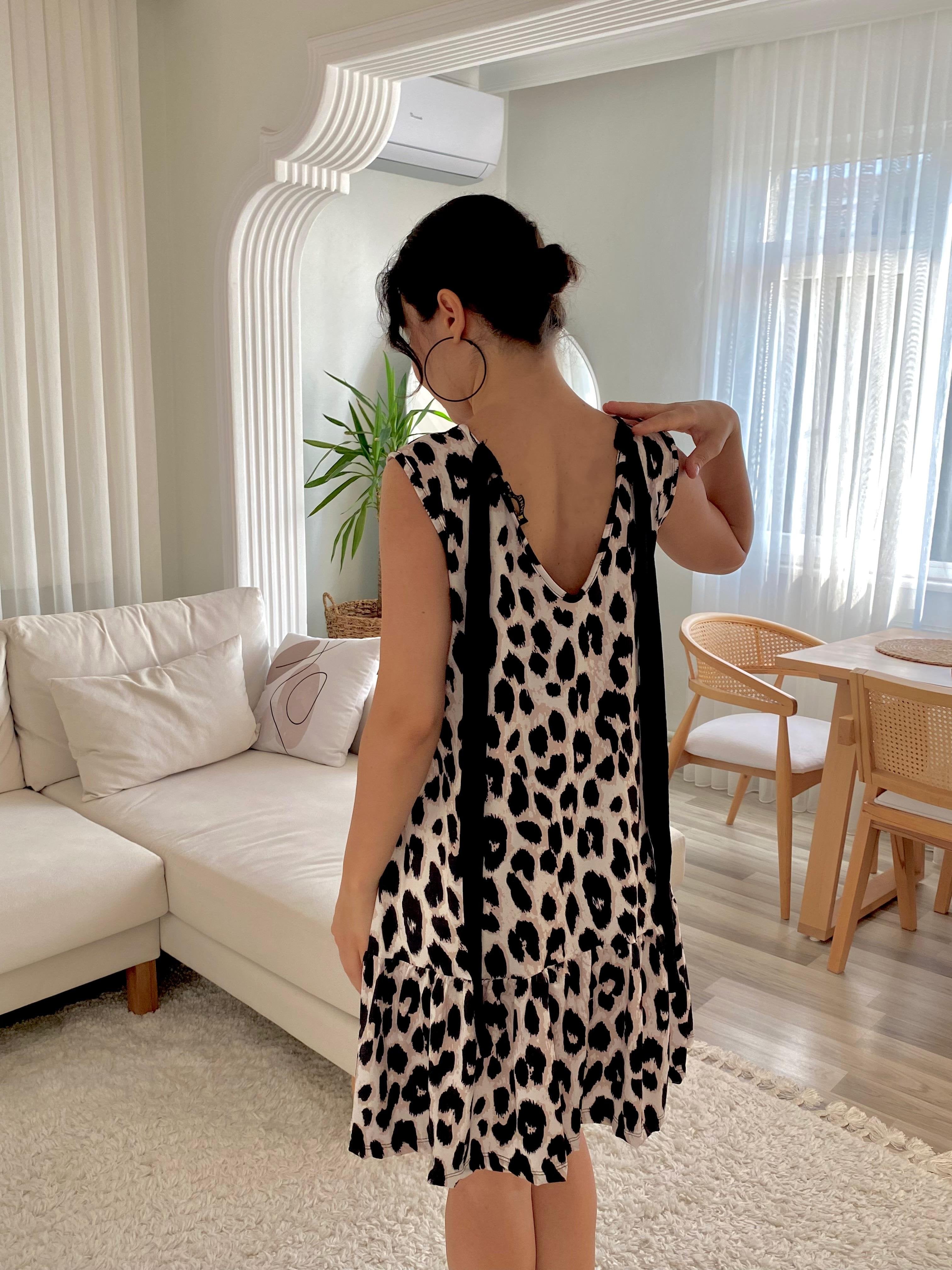Women's Sleeveless Back-Tie Ruffle Leopard Print Supreme Dress