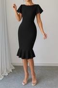 Women's Short Sleeve Round Neck Pleated Metallic Crepe Dress
