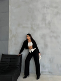 LINEN SHIRT-CROP-OVERSIZED PANTS SET - Black