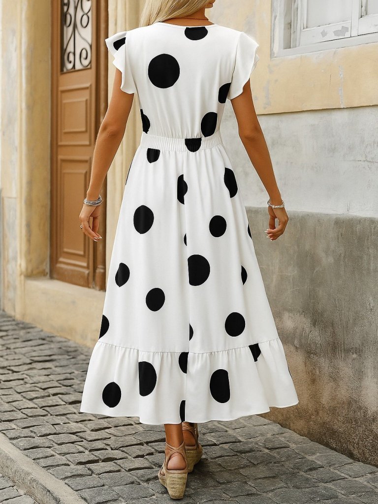 Women's Short-Sleeve Wrap-Neck Ruffled Interlock Dress