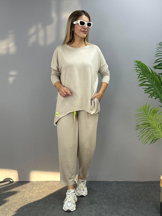Women's Two-Thread Viscose Cotton Fabric Double Set with Emblem Detail