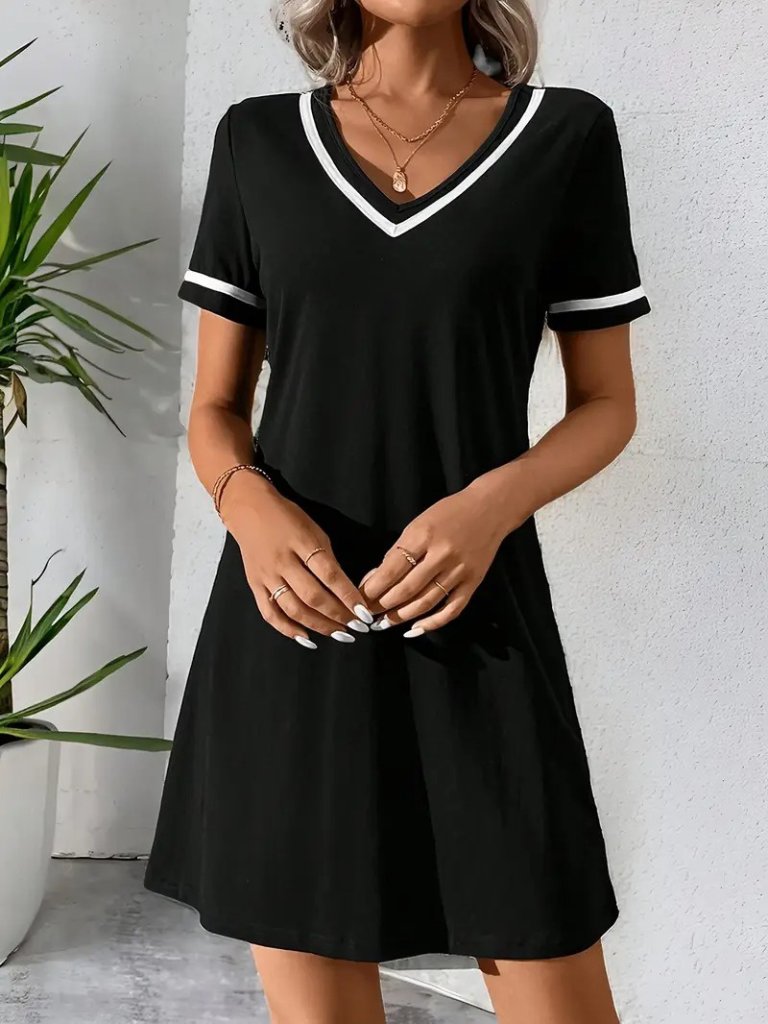 Women's Short Sleeve V-Neck Short Viscose Dress