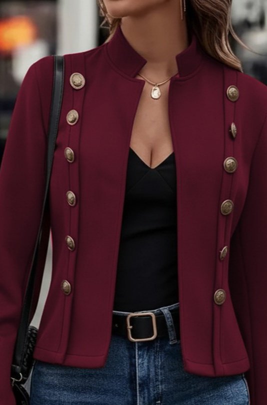 Women's Long Sleeve Stand-Up Collar Suede Short Jacket with Side Buttons