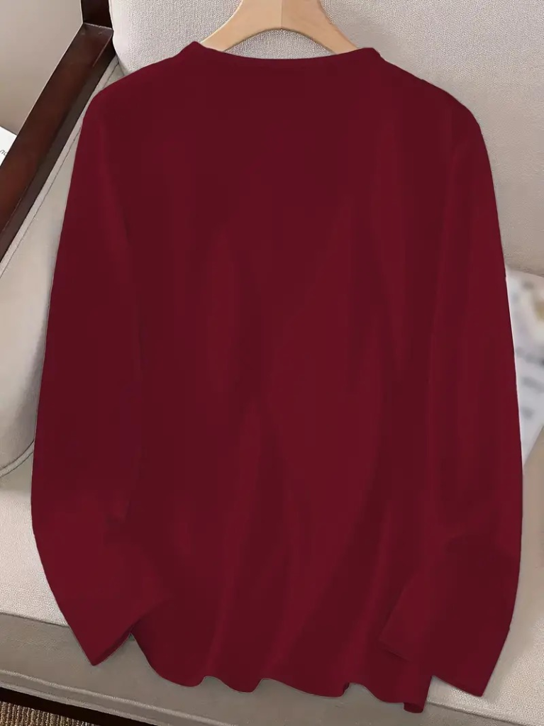 Women's Long Sleeve Crew Neck Smiley Face Pattern Viscose Blouse