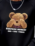 Women's Long Sleeve Crew Neck Teddy Bear Print Viscose Double-Threaded Blouse