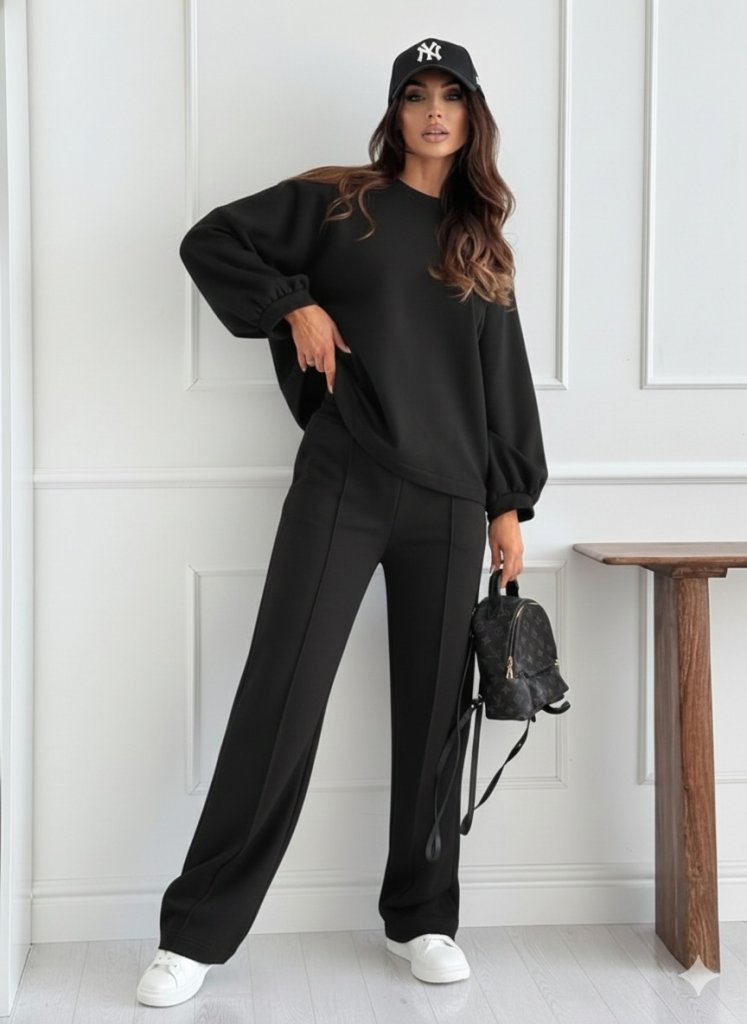 Women's Long Sleeve Loose Fit Modal Blouse and Pants Two-Piece Set