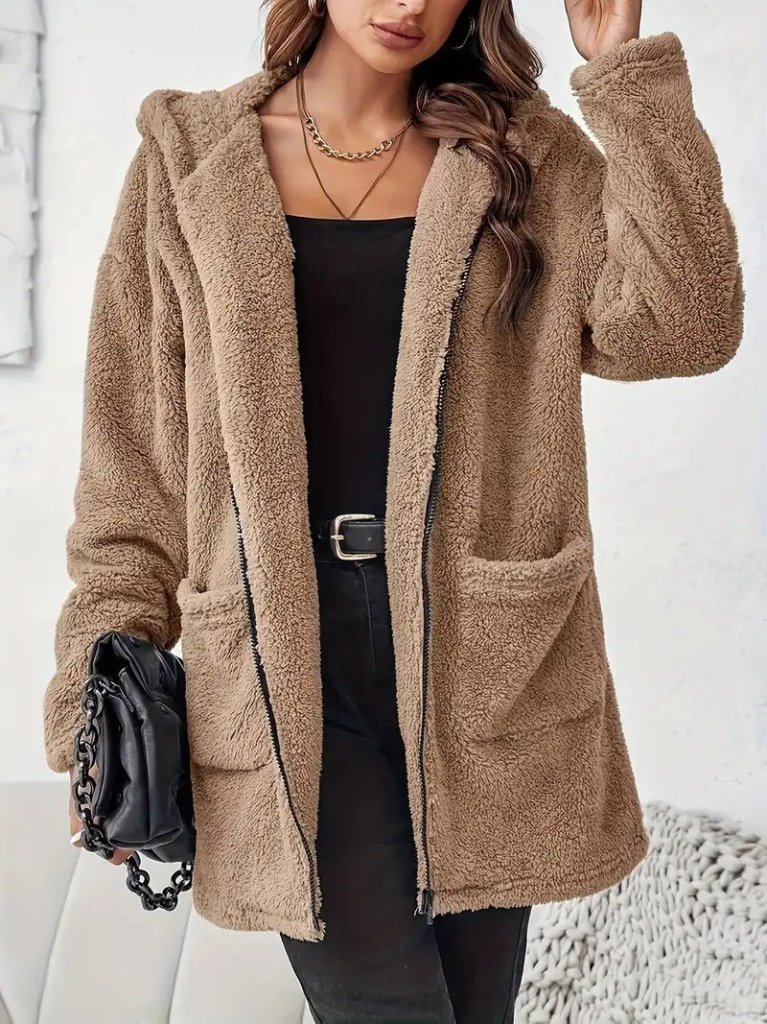 Women's Long Sleeve Hooded Full Zip Pocket Welsoft Jacket