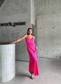JACQUARD STRAP SATIN ASYMMETRIC DRESS - Pink