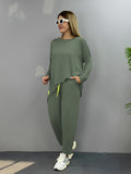 Women's Two-Thread Viscose Cotton Fabric Double Set with Emblem Detail