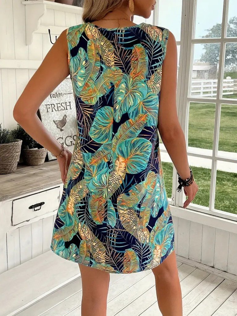 Women's Sleeveless Round Neck Patterned Knit Dress