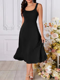 Women's Strappy Geometric Collar Wide Cut Imported Crepe Dress