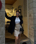 CHANEL COVERED SHEPHERD STITCH DETAIL SHORT SKIRT - Beige