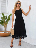 Women's Sleeveless Laser-Cut Floral Pattern Midi Shimmer Crepe Dress