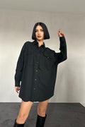 Siyah Çift Cep Kapaklı Çıtçıtlı Gömlek