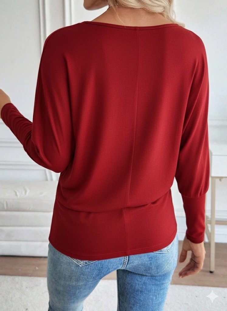 Women's Long Sleeve Round Neck Pearl Viscose Blouse