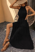 Women's Sleeveless Halter Neck Elastic Waist Patterned Micro Dress