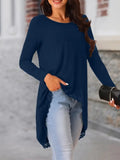Women's Long Sleeve Crew Neck Asymmetrical Cut Detailed Lace Viscose Blouse
