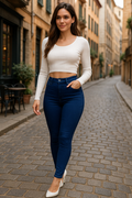 Gabardine Fabric High-Waist Trousers