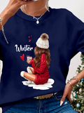 Women's New Year's Special Long Sleeve Crew Neck Patterned Viscose Double Yarn Blouse