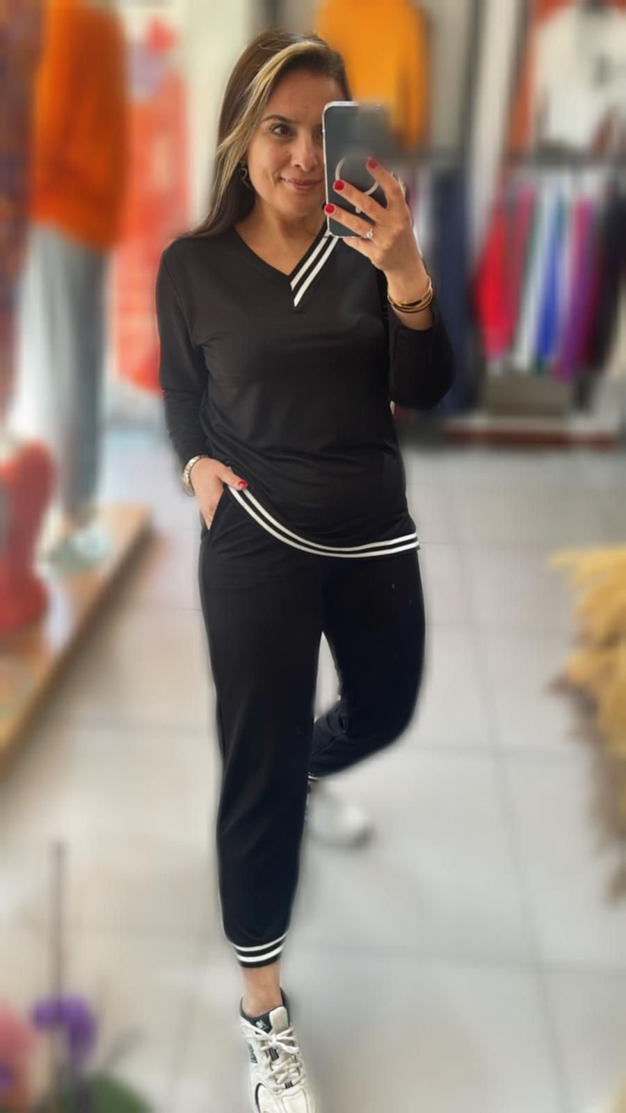 Women's New Season Long-Sleeve Ribbed Detail Two-Piece Set
