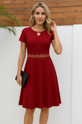 Women's Short Sleeve Round Neck Teardrop Detail Shimmer Dress