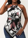 Women's Triangle Cut Halter Neck Floral Pattern Supima Blouse