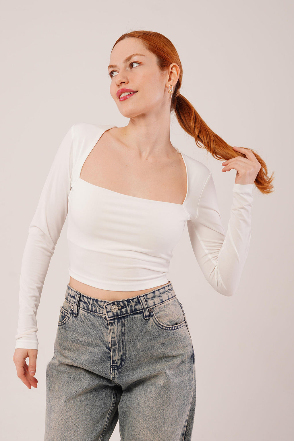 Square Neck Basic White Blouse