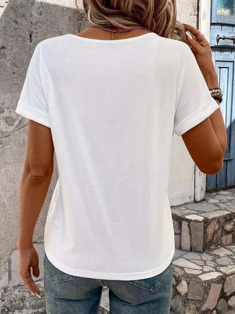 Kadın Kısa Kollu V Yakalı şerit Detaylı Viskon Bluz