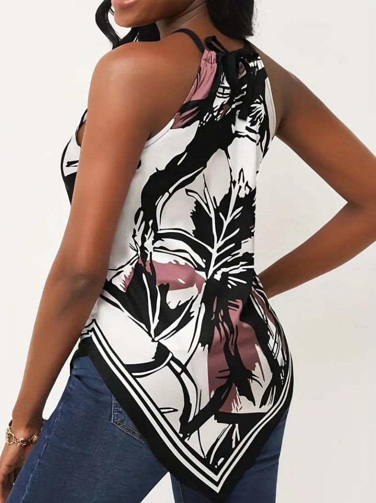 Women's Triangle Cut Halter Neck Floral Pattern Supima Blouse