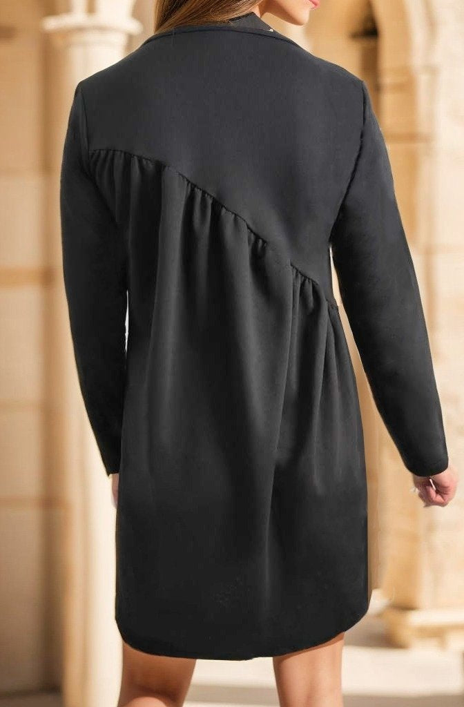 Women's Long Sleeve Crew Neck Crossover Ruched Detail Two-Thread Mini Dress
