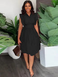 Women's Collared Woven Mini Dress with Shirring at Waist and Front
