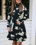 Women's Mock Neck Long Sleeve Floral Crepe Dress