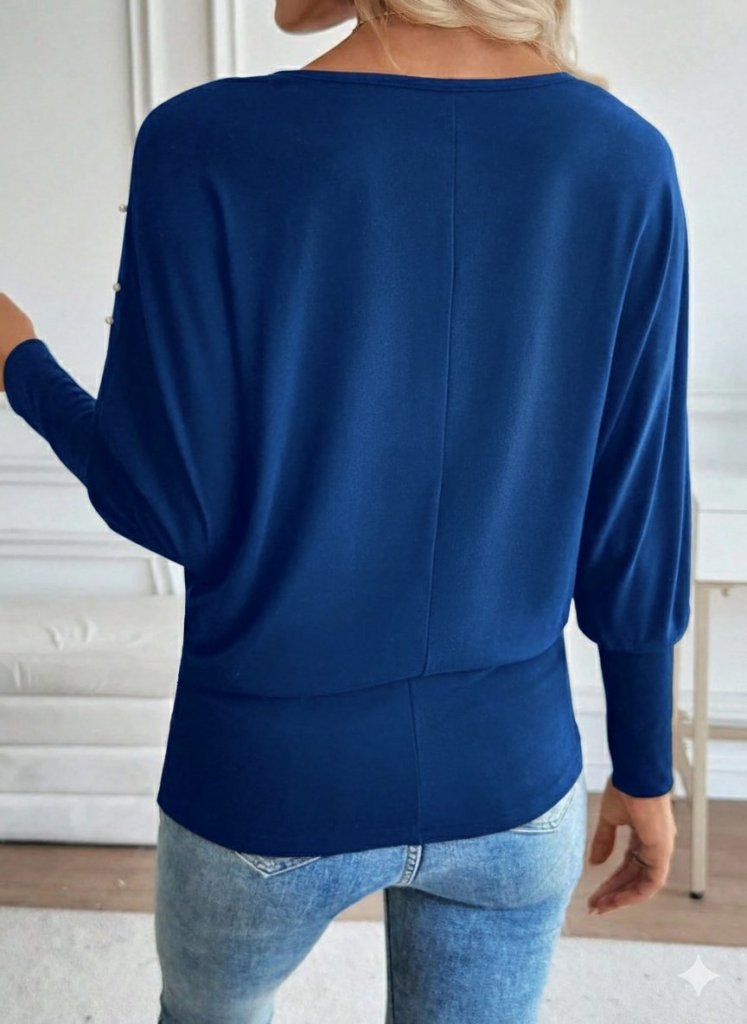 Women's Long Sleeve Round Neck Pearl Viscose Blouse